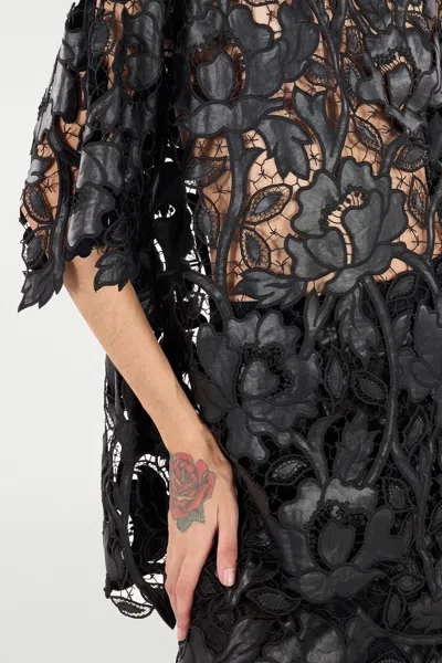 Roberto Cavalli Lace Top With Floral Macramé In Black