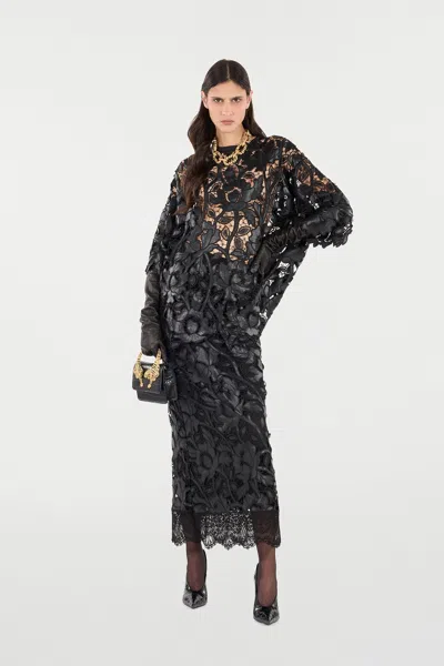 Roberto Cavalli Lace Top With Floral Macramé In Black