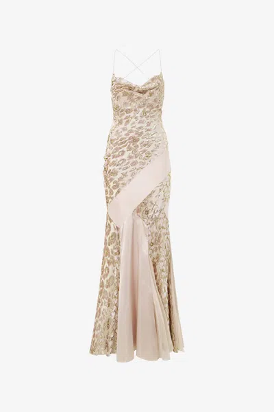 Roberto Cavalli Long Slip Dress With Leopard Print Pattern In Pink