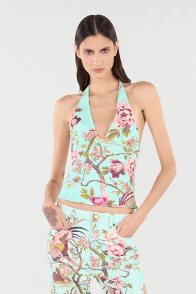Roberto Cavalli Top With Floral Print In Multi