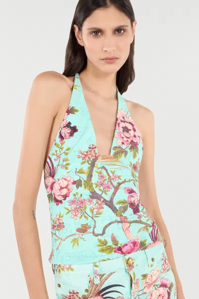 Roberto Cavalli Top With Floral Print In Multi