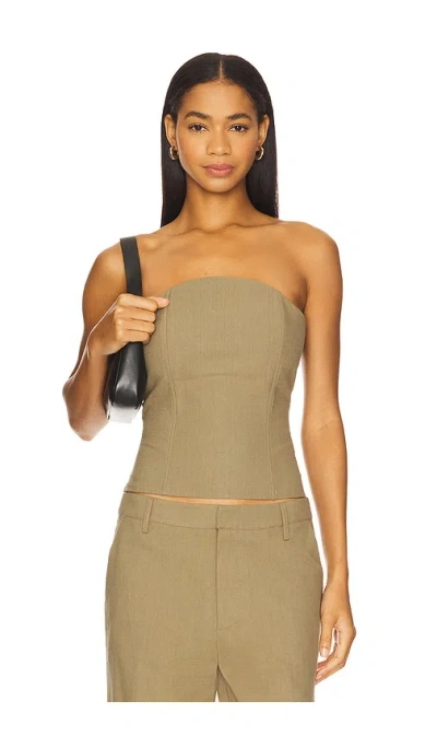 Lioness Untamed Linen Look Cotton Seam Detail Bandeau Corset Top In Brown