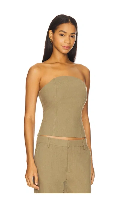 Lioness Untamed Linen Look Cotton Seam Detail Bandeau Corset Top In Brown