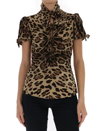 Dolce & Gabbana Knotted Leopard-print Shirt In Animal Print