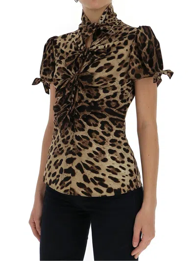 Dolce & Gabbana Knotted Leopard-print Shirt In Animal Print