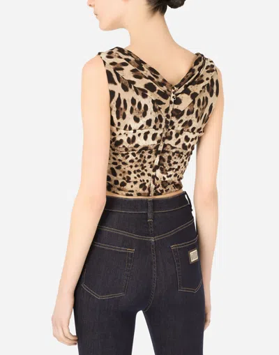 Dolce & Gabbana Leopard-print Draped Crop Top In Animal Print