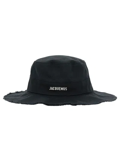 Jacquemus Le Bob Artichaut Black Hat With Metal Logo In Canvas Man In Black