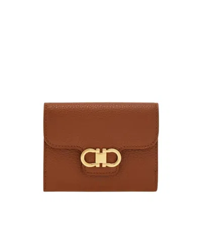 Ferragamo Gancini Compact Wallet In Brown