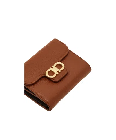 Ferragamo Gancini Compact Wallet In Brown