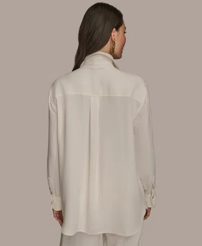 Donna Karan Women's Long Sleeve Pinstripe Button-down Shirt, Regular & Petite In White