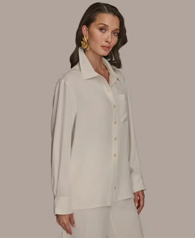 Donna Karan Women's Long Sleeve Pinstripe Button-down Shirt, Regular & Petite In White