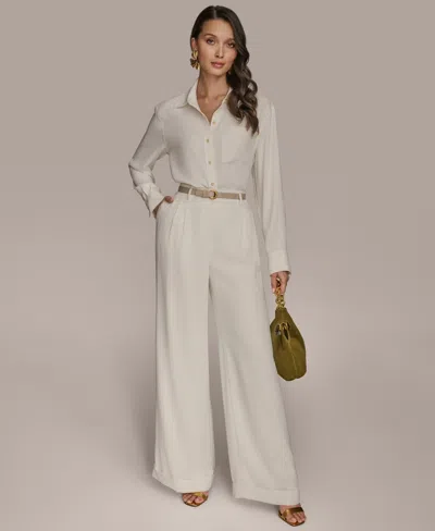 Donna Karan Women's Long Sleeve Pinstripe Button-down Shirt, Regular & Petite In White