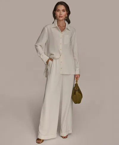 Donna Karan Women's Long Sleeve Pinstripe Button-down Shirt, Regular & Petite In White