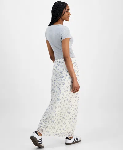 Hippie Rose Juniors' Floral-print Maxi Skirt In White