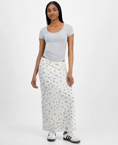 Hippie Rose Juniors' Floral-print Maxi Skirt In White