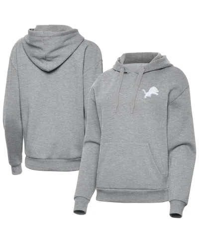 Antigua Heather Gray Detroit Lions Victory Pullover Hoodie In Gray