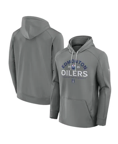 Fanatics Men's Gray Edmonton Oilers 2025 Stanley Cup Playoffs Authentic Pro Rink Fly Fleece Pullover Hoodie In Gray