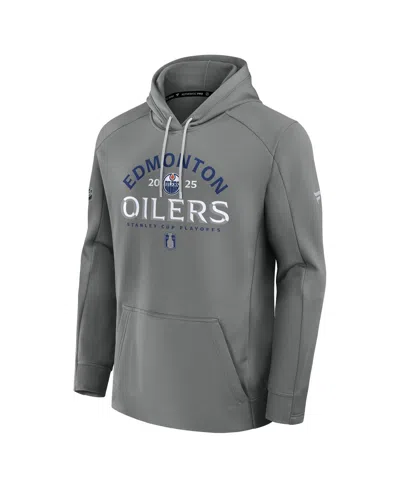 Fanatics Men's Gray Edmonton Oilers 2025 Stanley Cup Playoffs Authentic Pro Rink Fly Fleece Pullover Hoodie In Gray