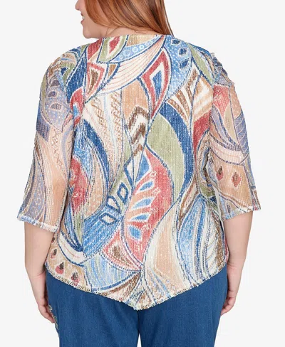 Alfred Dunner Plus Size Leaf Textured Top With Necklace