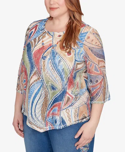 Alfred Dunner Plus Size Leaf Textured Top With Necklace