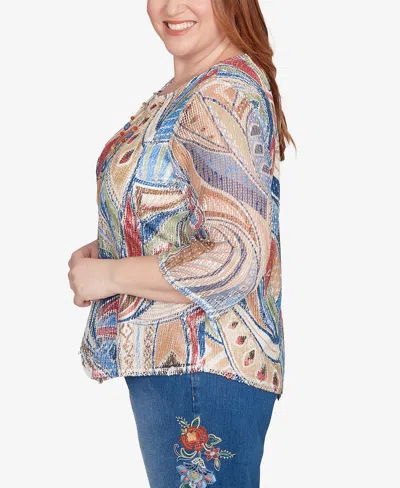 Alfred Dunner Plus Size Leaf Textured Top With Necklace