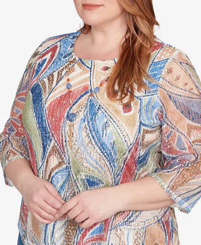 Alfred Dunner Plus Size Leaf Textured Top With Necklace