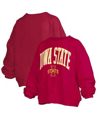 Pressbox Cardinal Iowa State Cyclones Janise Arch Over Logo Waist Length Oversized Pullover Sweatshi In Red