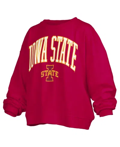 Pressbox Cardinal Iowa State Cyclones Janise Arch Over Logo Waist Length Oversized Pullover Sweatshi In Red