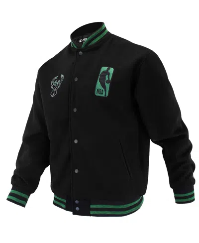 Fisll Men's And Women's Black Milwaukee Bucks Logo Man Shadow Collection Full-snap Varsity Jacket In Black