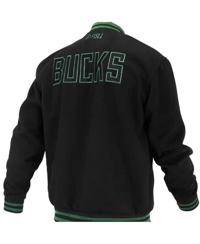 Fisll Men's And Women's Black Milwaukee Bucks Logo Man Shadow Collection Full-snap Varsity Jacket In Black