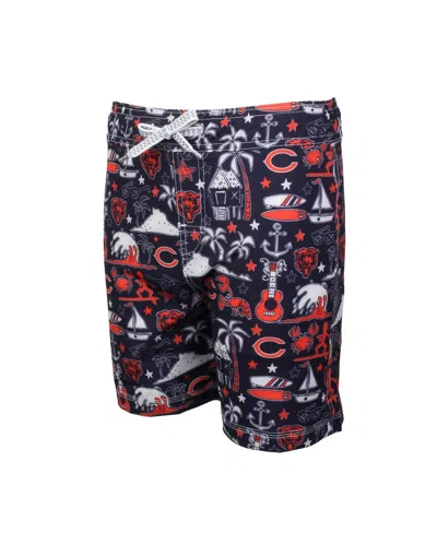 Wes & Willy Big Boys And Girls Navy Chicago Bears Luau Swim Trunks In Multi