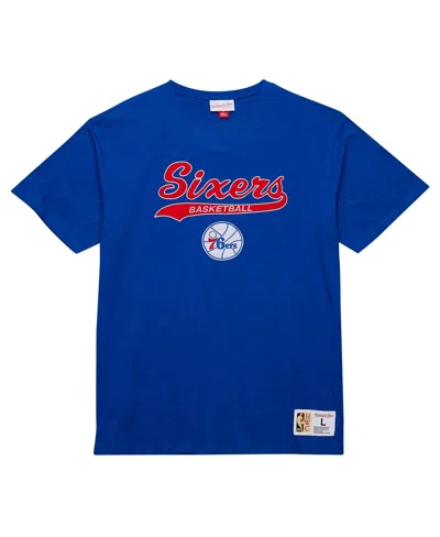Mitchell & Ness Men's Royal Philadelphia 76ers Hardwood Classics Felt Applique Slub T-shirt In Blue