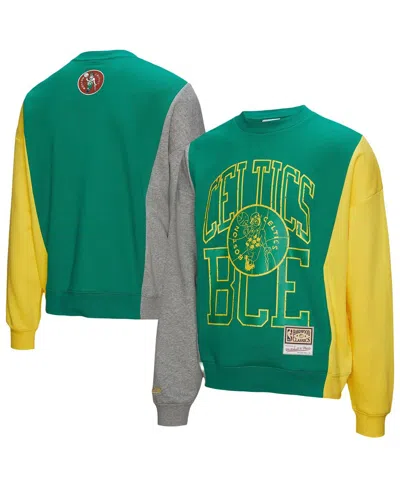Mitchell & Ness Men's And Women'sâ Kelly Green Boston Celtics Hardwood Classics Split 3 Pullover Sweatshirt