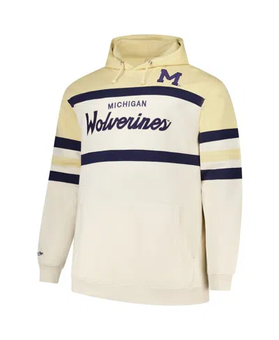 Mitchell & Ness Men's Cream Michigan Wolverines Big Tall Head Coach Pullover Hoodie In Neutral