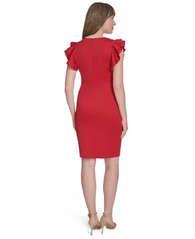 Tommy Hilfiger Women's Ruffle-sleeve Sheath Dress In Red