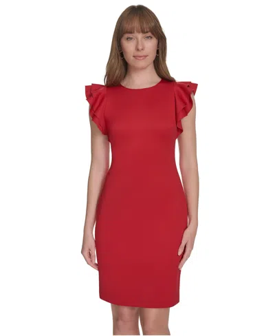 Tommy Hilfiger Women's Ruffle-sleeve Sheath Dress In Red