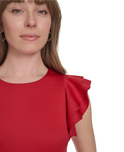 Tommy Hilfiger Women's Ruffle-sleeve Sheath Dress In Red