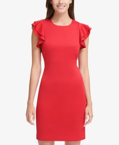 Tommy Hilfiger Women's Ruffle-sleeve Sheath Dress In Red