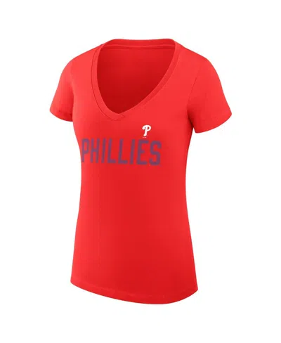 G-iii 4her By Carl Banks Women's Red Philadelphia Phillies Dot Print V-neck Fitted T-shirt In Red