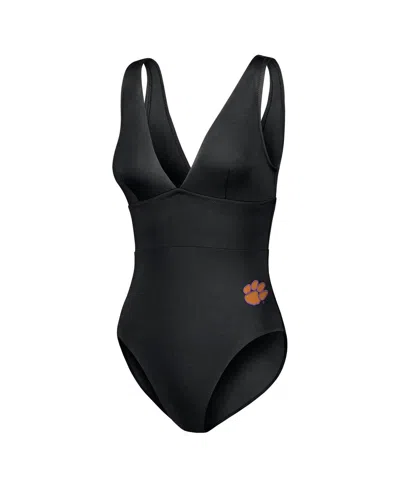 Tommy Bahama Women's Black Clemson Tigers Palm Modern V-neck One-piece Swimsuit In Black