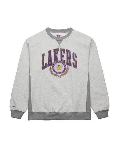 Mitchell & Ness Heather Gray Los Angeles Lakers  Vintage Logo Pullover Sweatshirt In Neutral