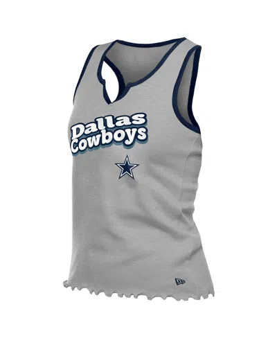 New Era Women's Silver Dallas Cowboys Lettuce Hem Notch Neck Tri-blend Tank Top In Gray