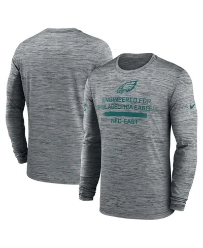 Nike Gray Philadelphia Eagles Sideline Velocity Performance Long Sleeve T-shirt In Gray