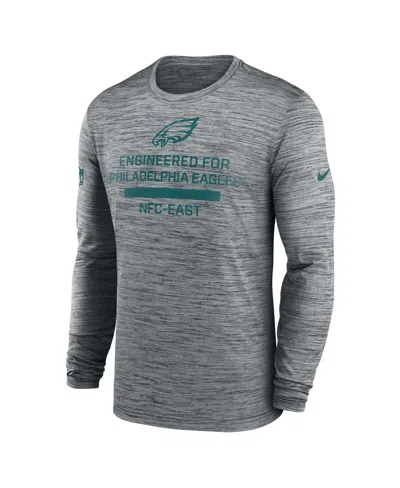 Nike Gray Philadelphia Eagles Sideline Velocity Performance Long Sleeve T-shirt In Gray
