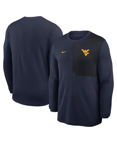 Nike Men's Navy West Virginia Mountaineers 2025 Sideline Coach Uv Performance Long Sleeve T-shirt In Blue