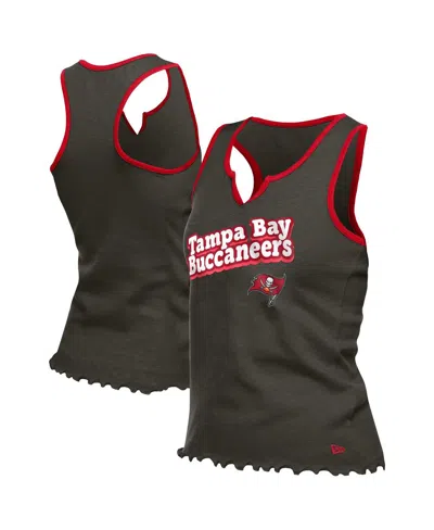 New Era Women's Pewter Tampa Bay Buccaneers Lettuce Hem Notch Neck Tri-blend Tank Top In Green