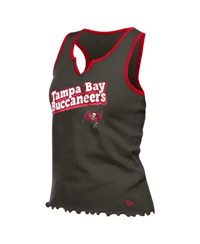 New Era Women's Pewter Tampa Bay Buccaneers Lettuce Hem Notch Neck Tri-blend Tank Top In Green