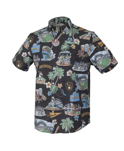 Reyn Spooner Men's Black Milwaukee Brewers Scenic Tri-blend Button-down Shirt In Multi