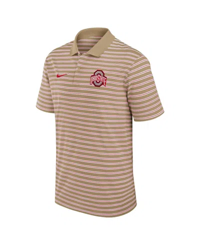 Nike Men's Tan Ohio State Buckeyes Athletic Prep Striped Performance Polo Shirt In Red