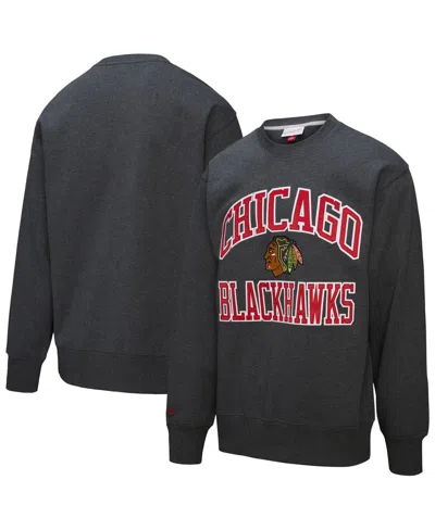 Mitchell & Ness Heather Charcoal Chicago Blackhawks Playoff Win Fleece Pullover Sweatshirt In Black